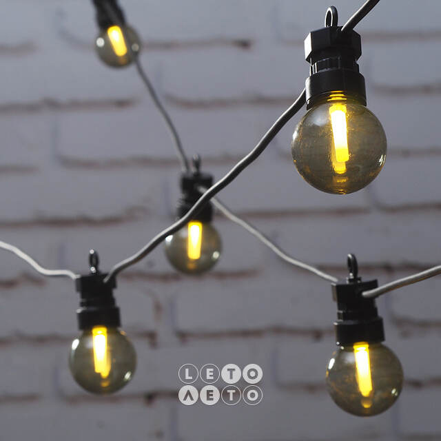 Гирлянда Лампочки Дымчатые, 20 ламп, теплые белые LED, 9.5 м, черный ПВХ, соединяемая, IP44 Kaemingk