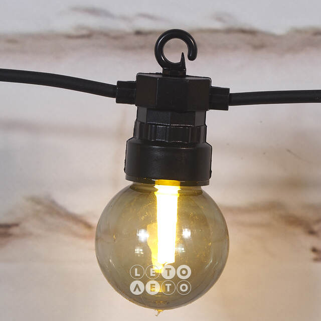 Гирлянда Лампочки Дымчатые, 20 ламп, теплые белые LED, 9.5 м, черный ПВХ, соединяемая, IP44 Kaemingk