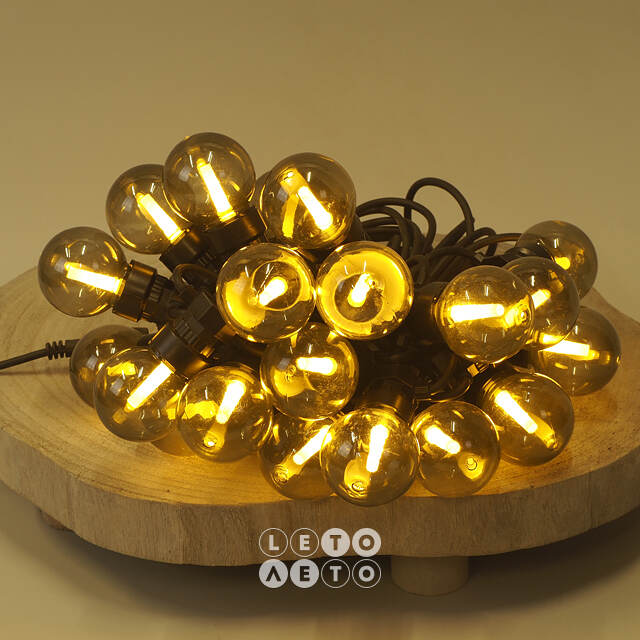 Гирлянда Лампочки Дымчатые, 20 ламп, теплые белые LED, 9.5 м, черный ПВХ, соединяемая, IP44 Kaemingk