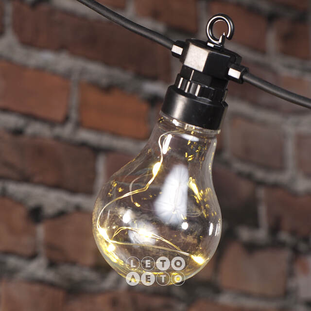 Гирлянда из лампочек Ретро Стиль, 20 ламп, теплые белые LED, 9.5 м, черный ПВХ, соединяемая, IP44 Kaemingk