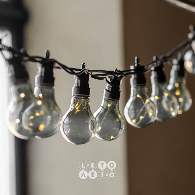 Гирлянда из лампочек Ретро Стиль, 20 дымчатых ламп, теплые белые LED, 9.5 м, черный ПВХ, соединяемая, IP44 Kaemingk