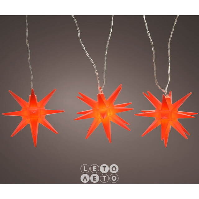 Светодиодная гирлянда Big Coral Stars 2.8 м, 8 теплых белых LED ламп, прозрачный ПВХ, IP44 Kaemingk