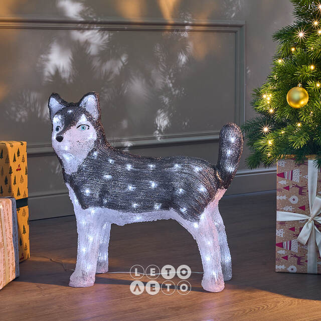 Акриловая фигура Хаски 49 см, 80 LED ламп, IP44 Kaemingk