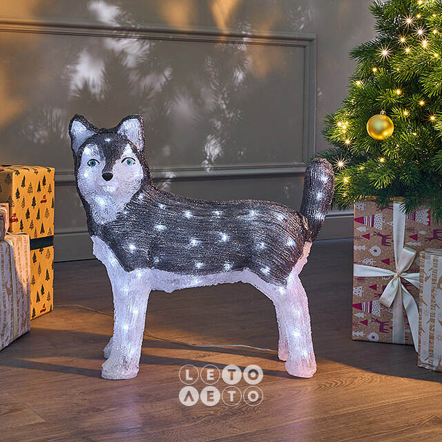 Акриловая фигура Хаски 49 см, 80 LED ламп, IP44 Kaemingk