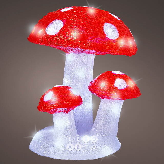 Светодиодная фигура Мухоморы 31 см, 60 холодных белых LED ламп, таймер, IP44 Kaemingk