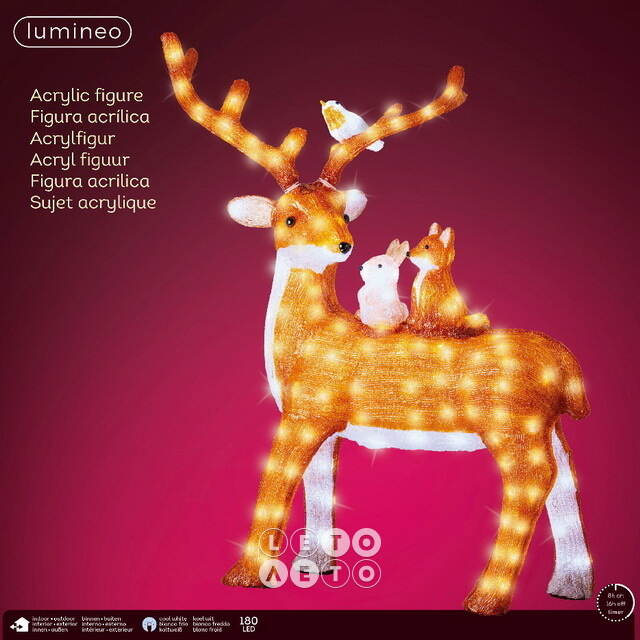 Светодиодная фигура Олень Айден и его друзья 95 см, 180 холодных белых LED ламп, таймер, IP44 Kaemingk