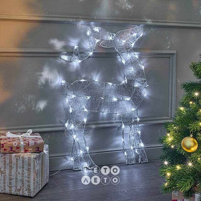 Светящаяся плоская фигура Олень Фостер 89 см, 60 холодных белых LED ламп с мерцанием, таймер, IP44 Kaemingk
