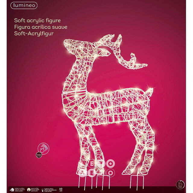 Светящийся олень Фостер 89 см, 60 теплых белых LED ламп с мерцанием, таймер, IP44 Kaemingk