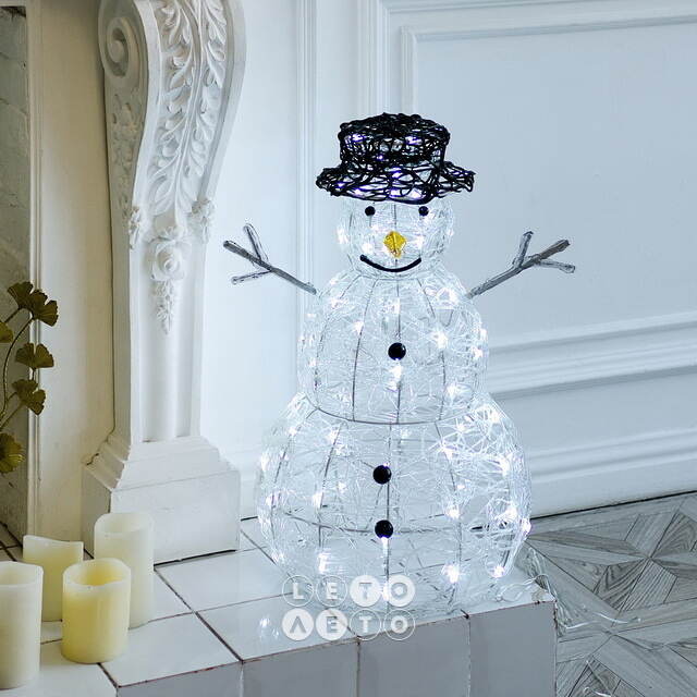 Светящаяся фигура Снеговик Mr Snowman 65 см, 80 холодных белых LED ламп с мерцанием, IP44 Kaemingk