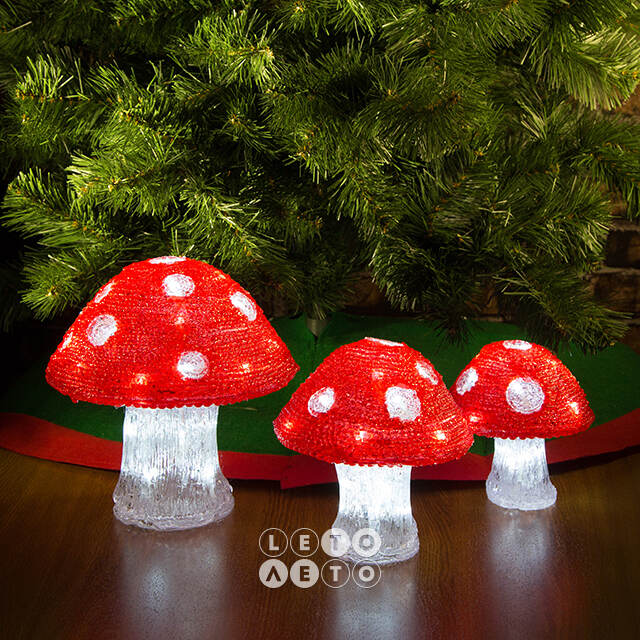 Светодиодные фигуры Грибы Мухоморчики, 18-25 см, 3 шт, IP44 Kaemingk