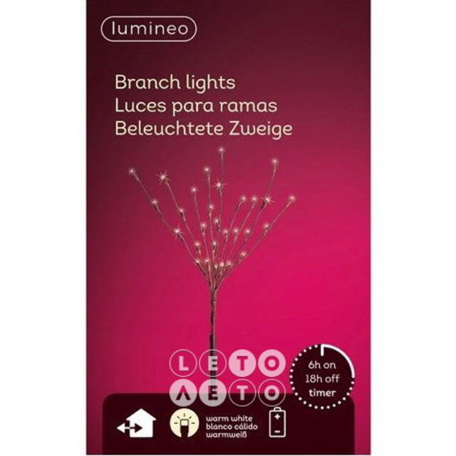 Светящаяся ветка Sparkling Willow 50 см, 30 теплых белых LED ламп, на батарейках, IP44 Kaemingk