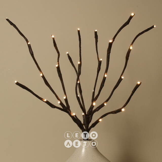 Светящаяся ветка Sparkling Willow 50 см, 30 теплых белых LED ламп, на батарейках, IP44 Kaemingk