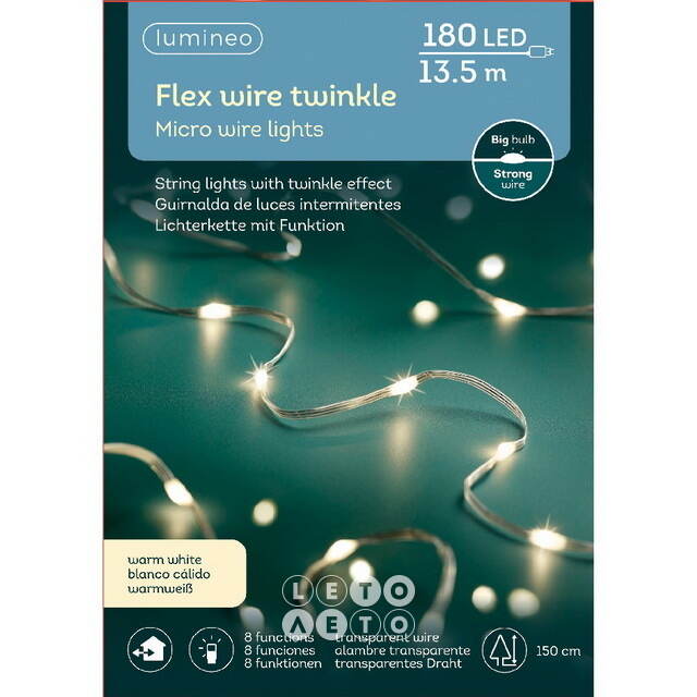 Светодиодная гирлянда Роса Micro Flex 13.5 м, 180 теплых белых LED, серебряный провод, контроллер, IP44 Kaemingk