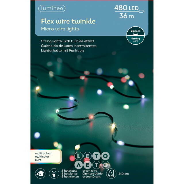 Светодиодная гирлянда Роса Micro Flex 36 м, 480 разноцветных LED, зеленый провод, контроллер, IP44 Kaemingk