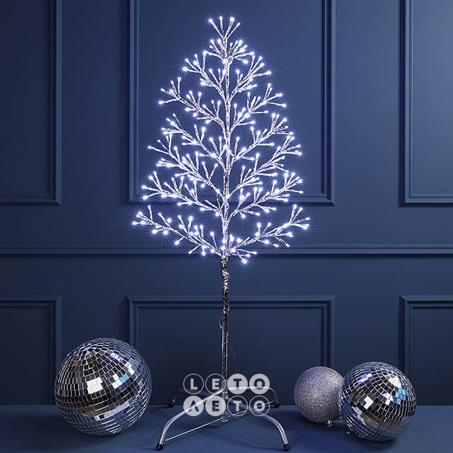 Светодиодное дерево Lausanne Silver 108 см, 230 холодных белых LED ламп с мерцанием, IP44 Kaemingk