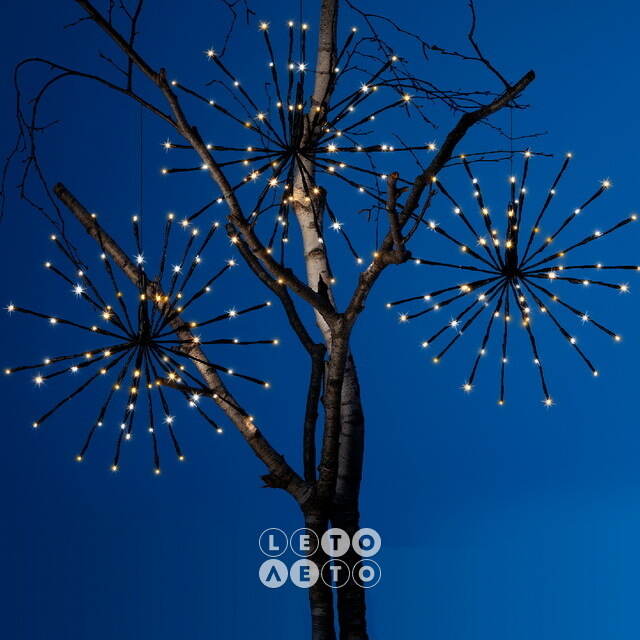 Гирлянда на дерево Фейерверки 45 см*6 шт, 432 теплых белых LED ламп с мерцанием, контроллер, IP44 Kaemingk