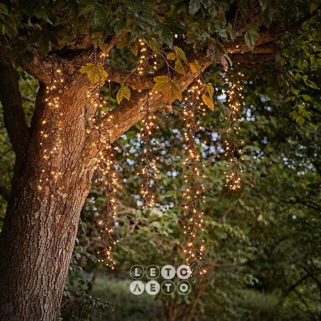 Гирлянда на дерево Каскад 80 см*6 шт, 192 теплые/экстра теплые LED лампы, черный ПВХ, IP44 Kaemingk