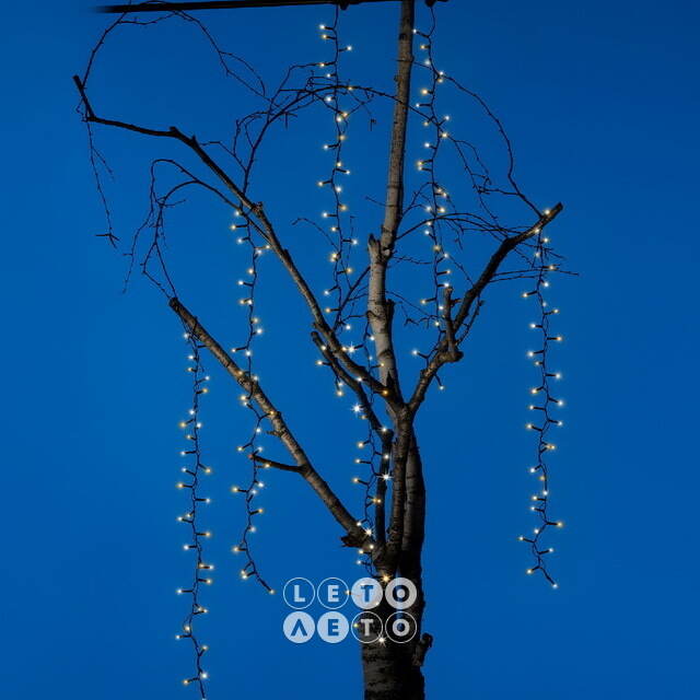 Гирлянда на дерево Каскад 80 см*6 шт, 192 теплые/экстра теплые LED лампы, черный ПВХ, IP44 Kaemingk