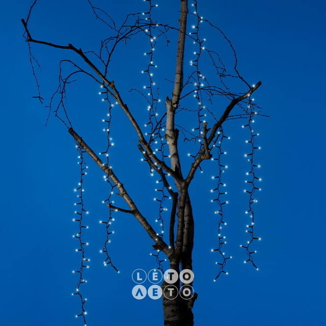 Гирлянда на дерево Каскад 80 см*18 шт, 576 холодных белых LED ламп, черный ПВХ, IP44 Kaemingk