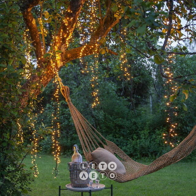 Гирлянда на дерево Каскад 80 см*18 шт, 576 теплых/экстра теплых LED ламп, черный ПВХ, IP44 Kaemingk