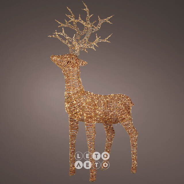 Светящийся олень Golden horns 180 см, 1320 теплых белых LED ламп, таймер, IP44 Kaemingk