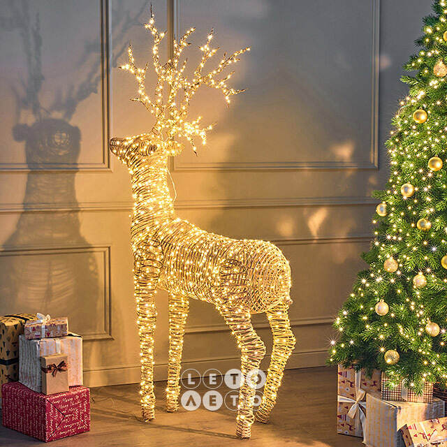 Светящийся олень Golden horns 180 см, 1320 теплых белых LED ламп, таймер, IP44 Kaemingk