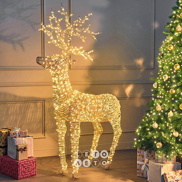 Светящийся олень Golden horns 180 см, 1320 теплых белых LED ламп, таймер, IP44 Kaemingk