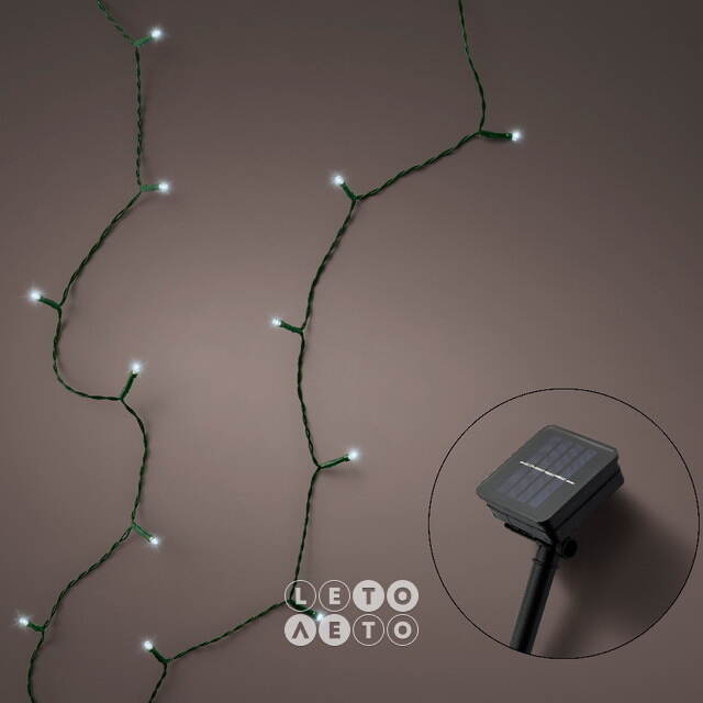 Гирлянда на солнечной батарее Lumineo Solar 9.9 м, 100 холодных белых LED ламп, черный ПВХ, контроллер, IP44 Kaemingk