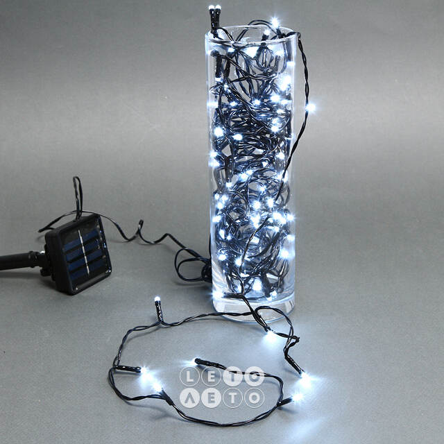 Гирлянда на солнечной батарее Lumineo Solar 9.9 м, 100 холодных белых LED ламп, черный ПВХ, контроллер, IP44 Kaemingk