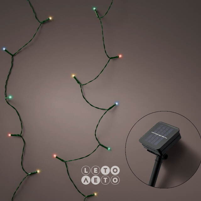 Гирлянда на солнечной батарее Lumineo Solar 9.9 м, 100 разноцветных LED ламп, черный ПВХ, контроллер, IP44 Kaemingk
