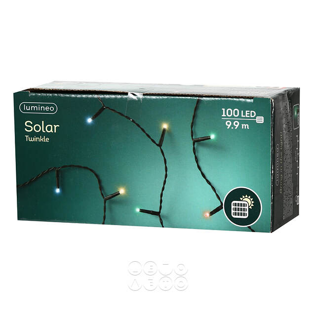 Гирлянда на солнечной батарее Lumineo Solar 9.9 м, 100 разноцветных LED ламп, черный ПВХ, контроллер, IP44 Kaemingk