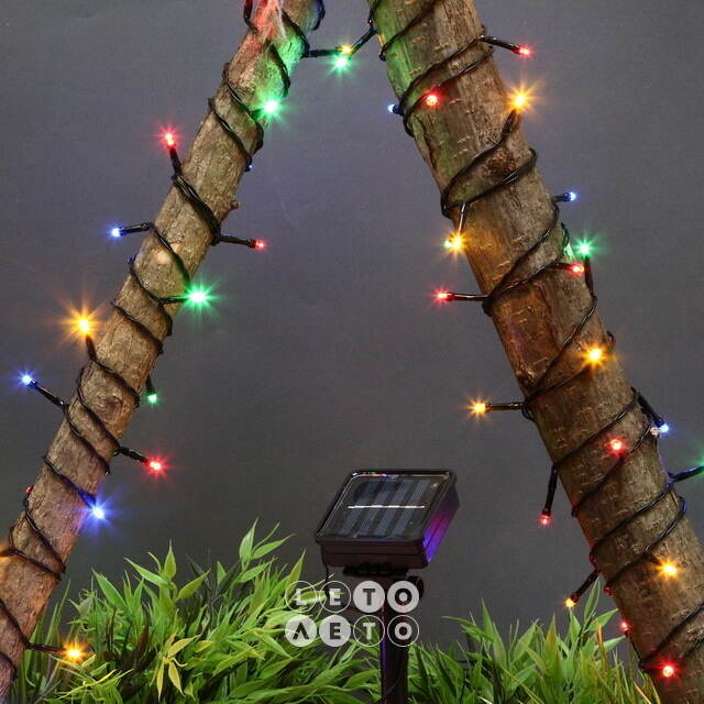 Гирлянда на солнечной батарее Lumineo Solar 9.9 м, 100 разноцветных LED ламп, черный ПВХ, контроллер, IP44 Kaemingk