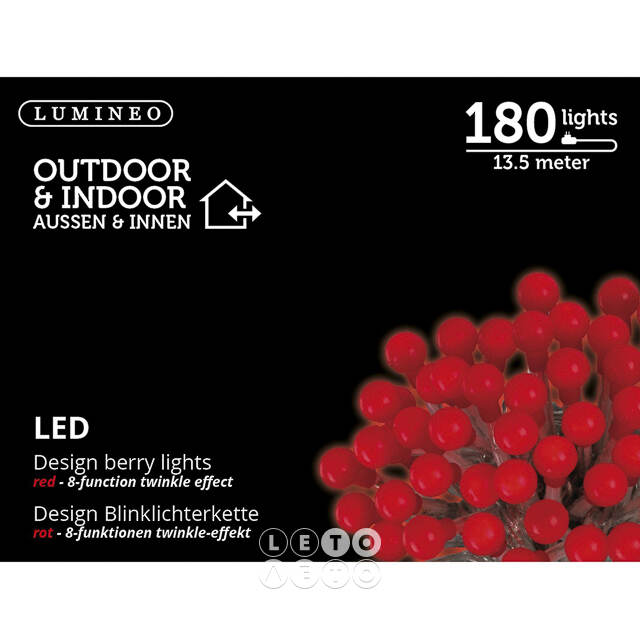 Светодиодная гирлянда Cherry Design 13.5 м, 180 красных LED ламп, прозрачный ПВХ, пульт управления, контроллер, IP44 Kaemingk