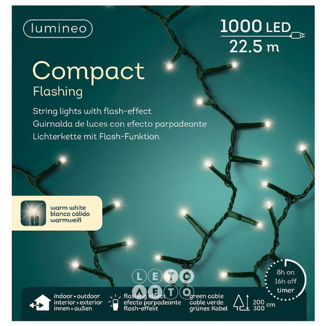 Мерцающая гирлянда Lumineo Snake 22.5 м, 1000 теплых белых LED ламп, зеленый ПВХ, контроллер, IP44 Kaemingk