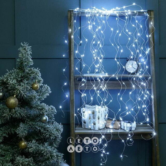Светодиодное украшение - лиана Lustre Otto 140 см, 720 холодных белых Big&Bright LED ламп с мерцанием, IP44 Kaemingk