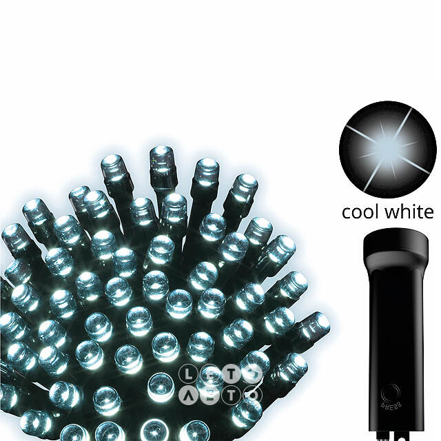 Светодиодная гирлянда на батарейках 192 холодных белых LED лампы 14.3 м, черный ПВХ, контроллер, таймер, IP44 Kaemingk