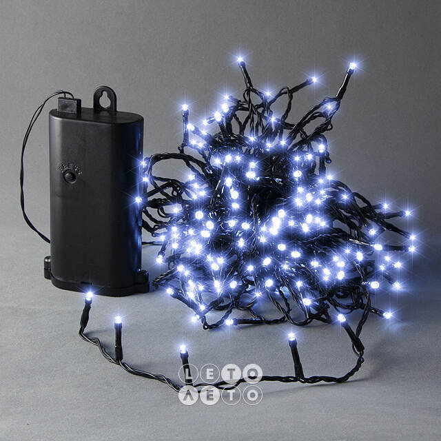 Светодиодная гирлянда на батарейках 240 холодных белых LED ламп 17.9 м, черный ПВХ, контроллер, таймер, IP44 Kaemingk