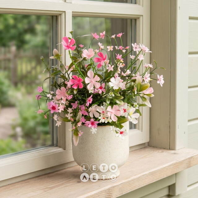 Искусственный цветок в горшке Жасмин 31 см розовый Summer Deco