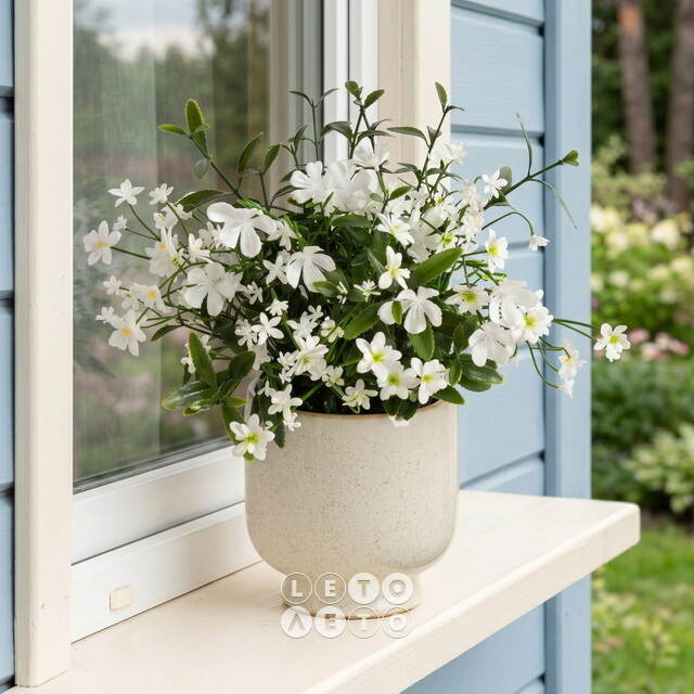 Искусственный цветок в горшке Жасмин 31 см белый Summer Deco