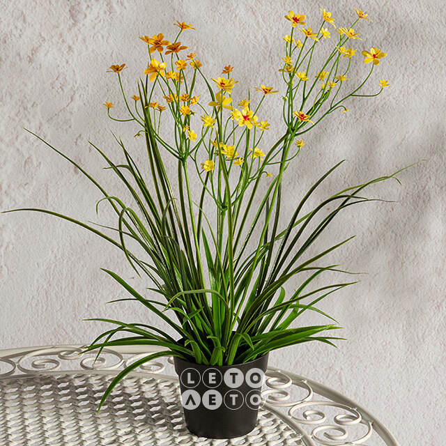Искусственный цветок в горшке Таллинум 38 см желтый Summer Deco