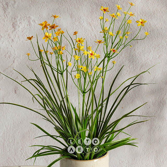 Искусственный цветок в горшке Таллинум 38 см желтый Summer Deco