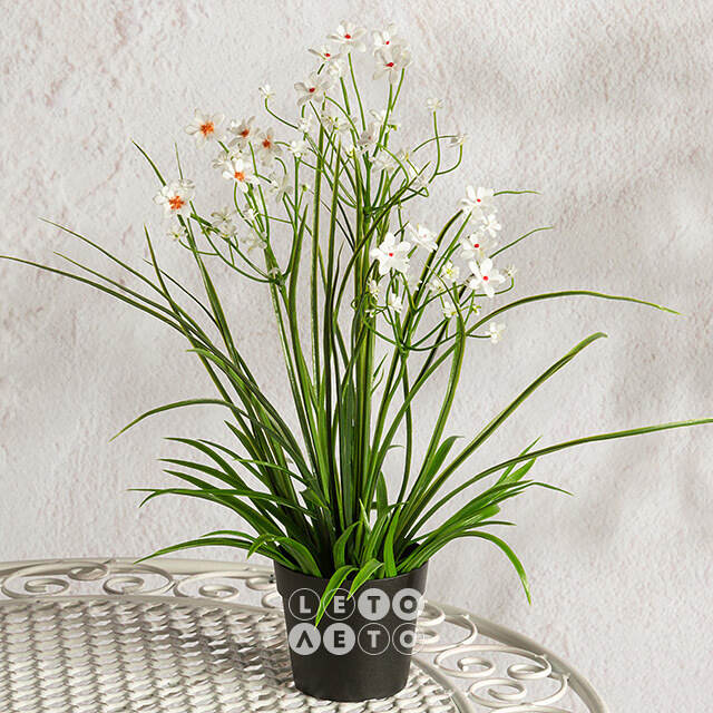 Искусственный цветок в горшке Таллинум 38 см белый Summer Deco