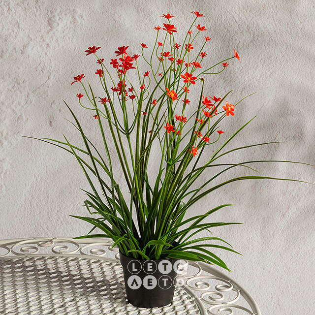 Искусственный цветок в горшке Таллинум 38 см красный Summer Deco