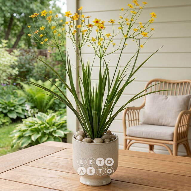 Искусственный цветок в горшке Таллинум 51 см желтый Summer Deco