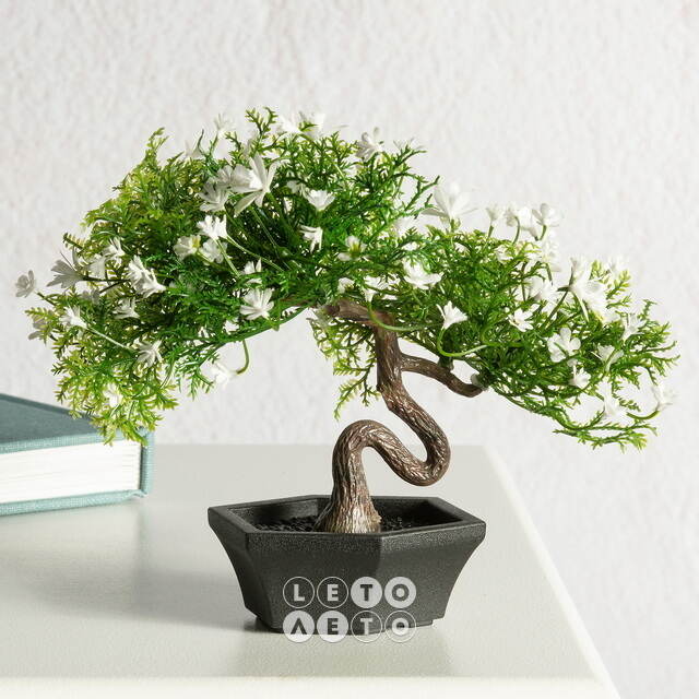 Искусственный Бонсай Хинаока 14 см белый Summer Deco