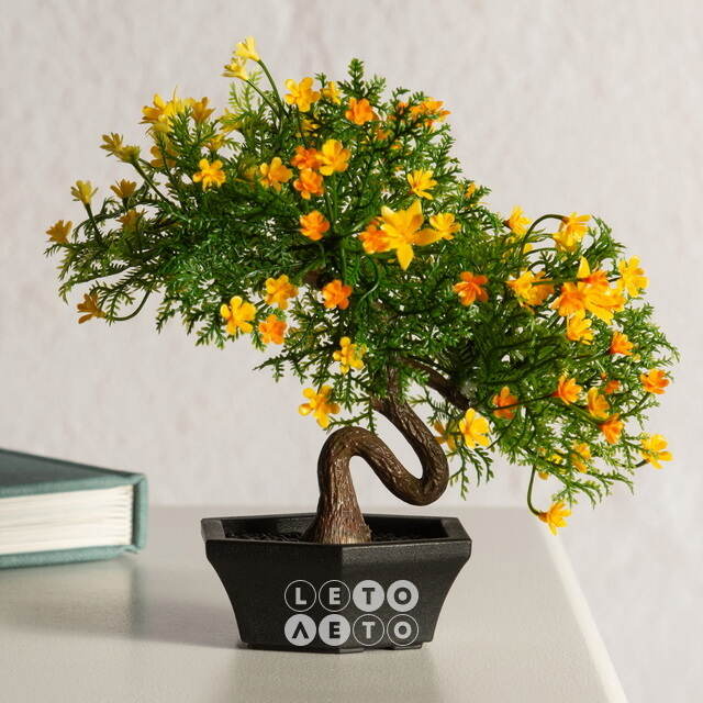 Искусственный Бонсай Хинаока 14 см желтый Summer Deco