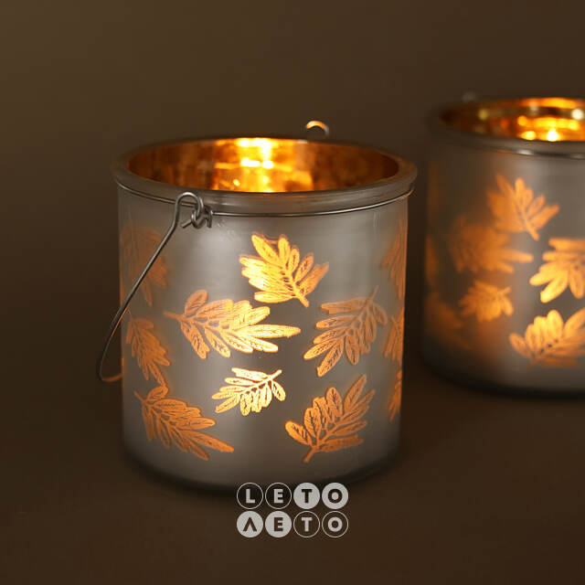 Стеклянный подсвечник Feuilles 12 см серебряный Kaemingk
