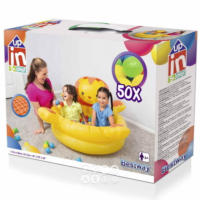 Игровой бассейн Львёнок с надувным дном и шариками 111*98*62 см Bestway