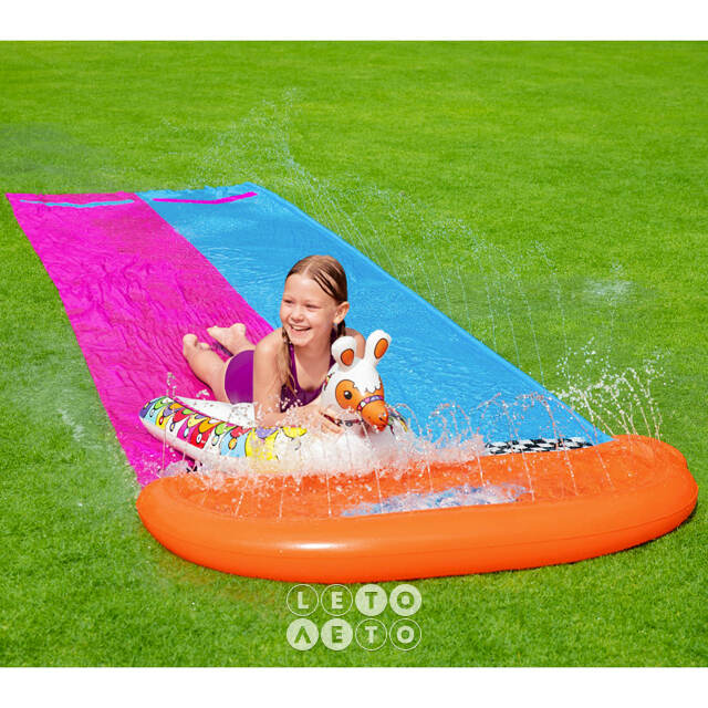 Водная дорожка для скольжения Double Race Slide 488 см с двумя надувными игрушками Bestway
