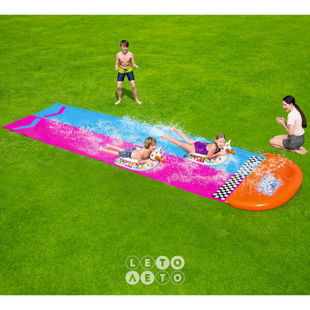 Водная дорожка для скольжения Double Race Slide 488 см с двумя надувными игрушками Bestway